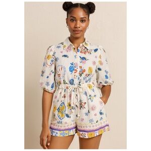 LABEL OF LOVE Women’s Size M White Euro Summer Portofino Linen Playsuit Romper